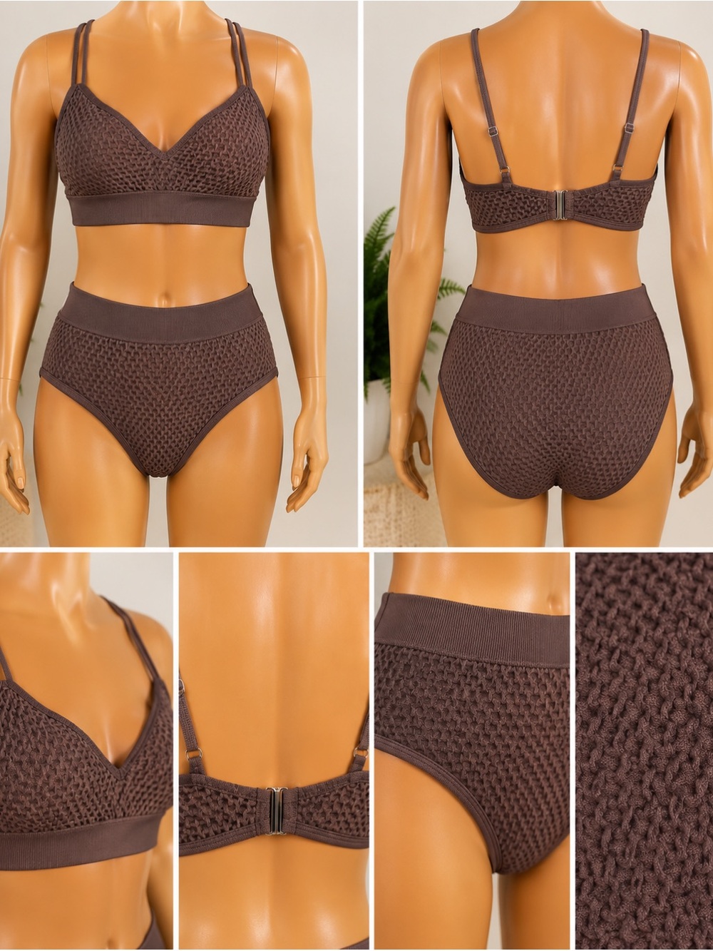Cupshe Chocolate Brown Textured Knit Bikini Set